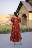 Women’s Printed Puff Sleeve Flared Midi Dress.