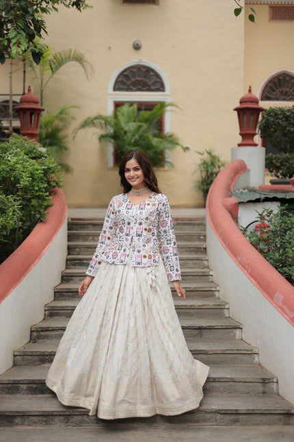 Floral Handwork Peplum Top with Flared Lehenga Skirt.