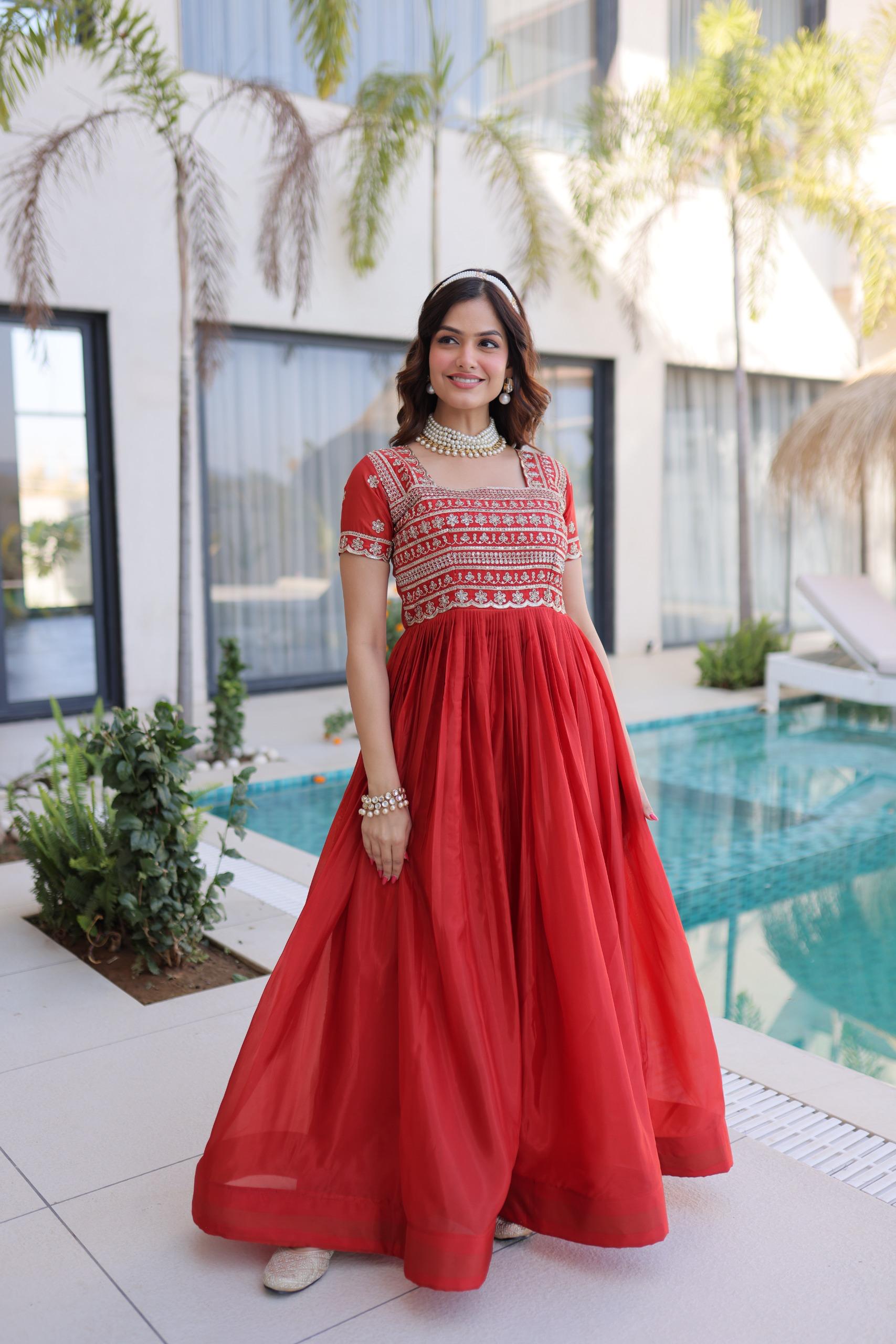 Traditional Embroidered Flared Gown Dress.