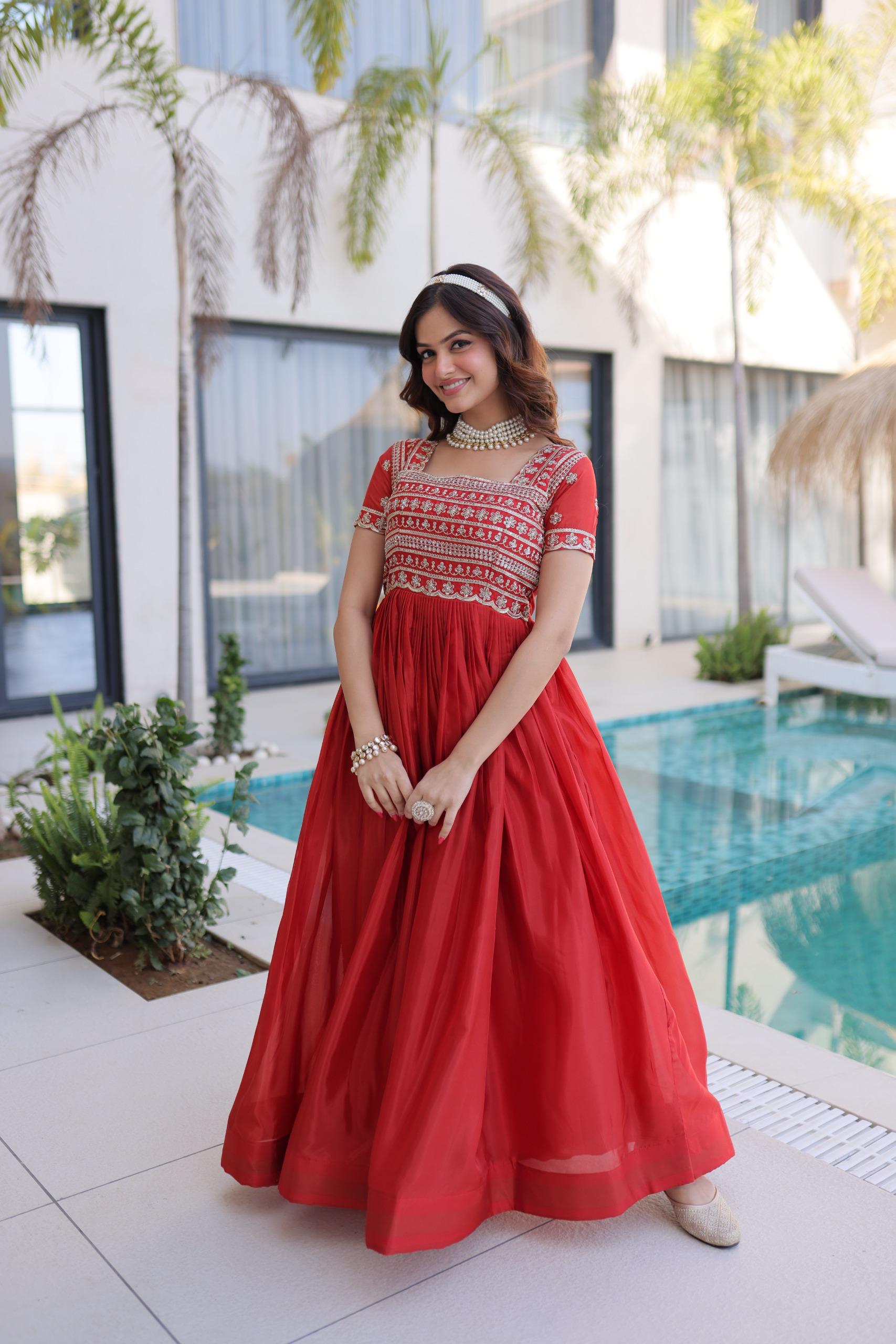 Traditional Embroidered Flared Gown Dress.