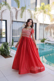 Traditional Embroidered Flared Gown Dress.