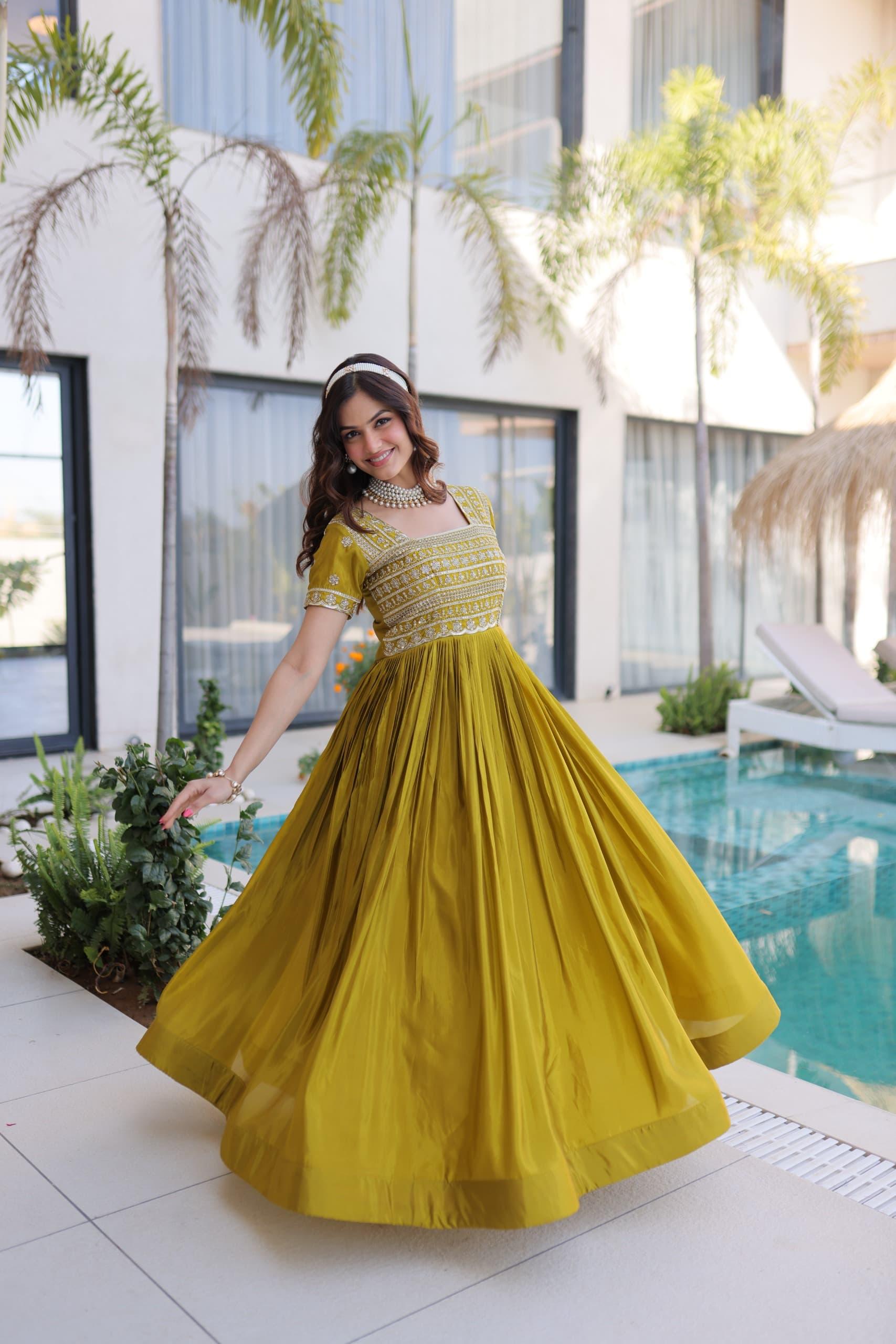 Traditional Embroidered Flared Gown Dress.