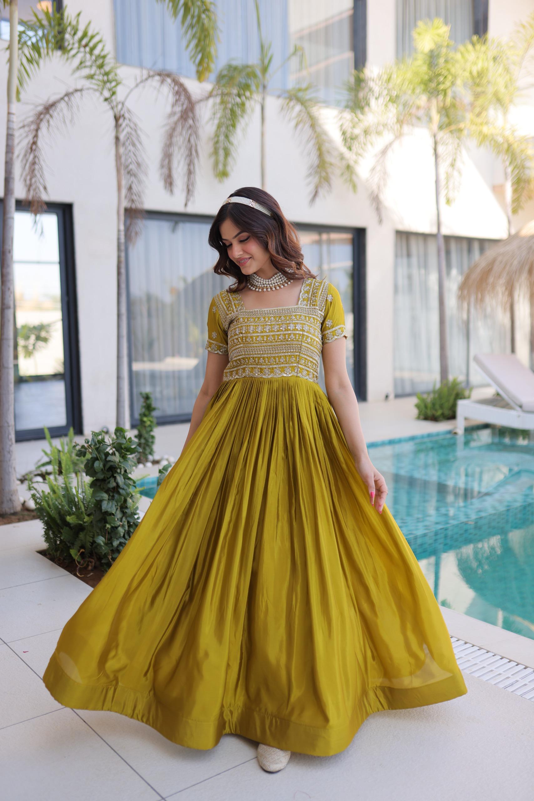 Traditional Embroidered Flared Gown Dress.