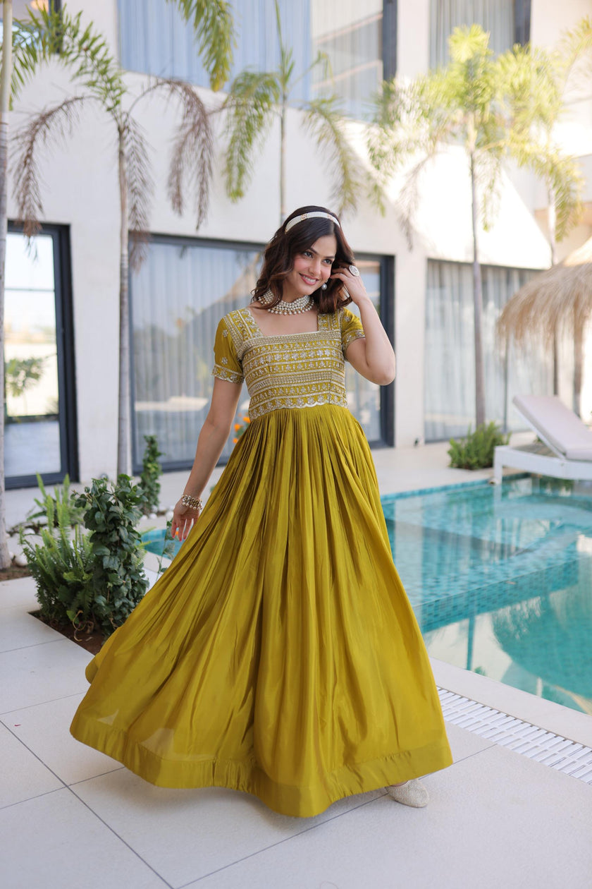 Traditional Embroidered Flared Gown Dress.