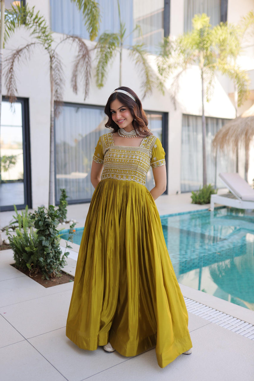 Traditional Embroidered Flared Gown Dress.