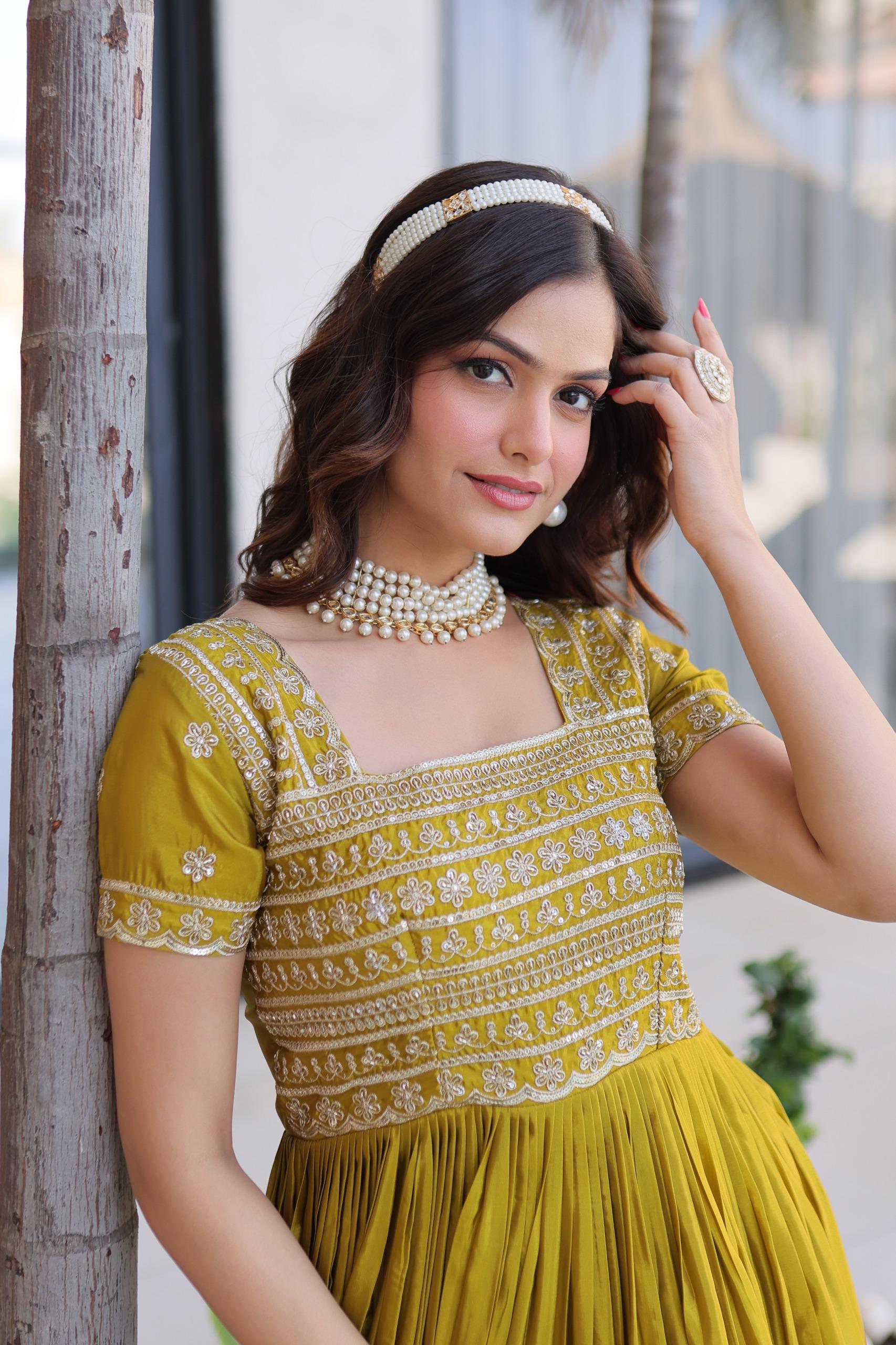 Traditional Embroidered Flared Gown Dress.