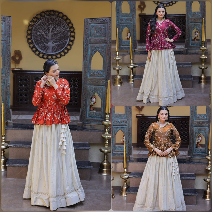 Women’s Festive Embroidered Top & Flared Lehenga Set.