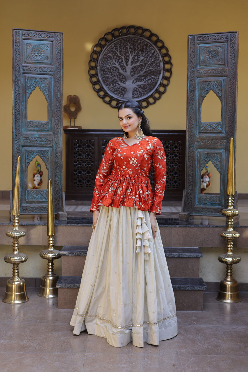 Women’s Festive Embroidered Top & Flared Lehenga Set.