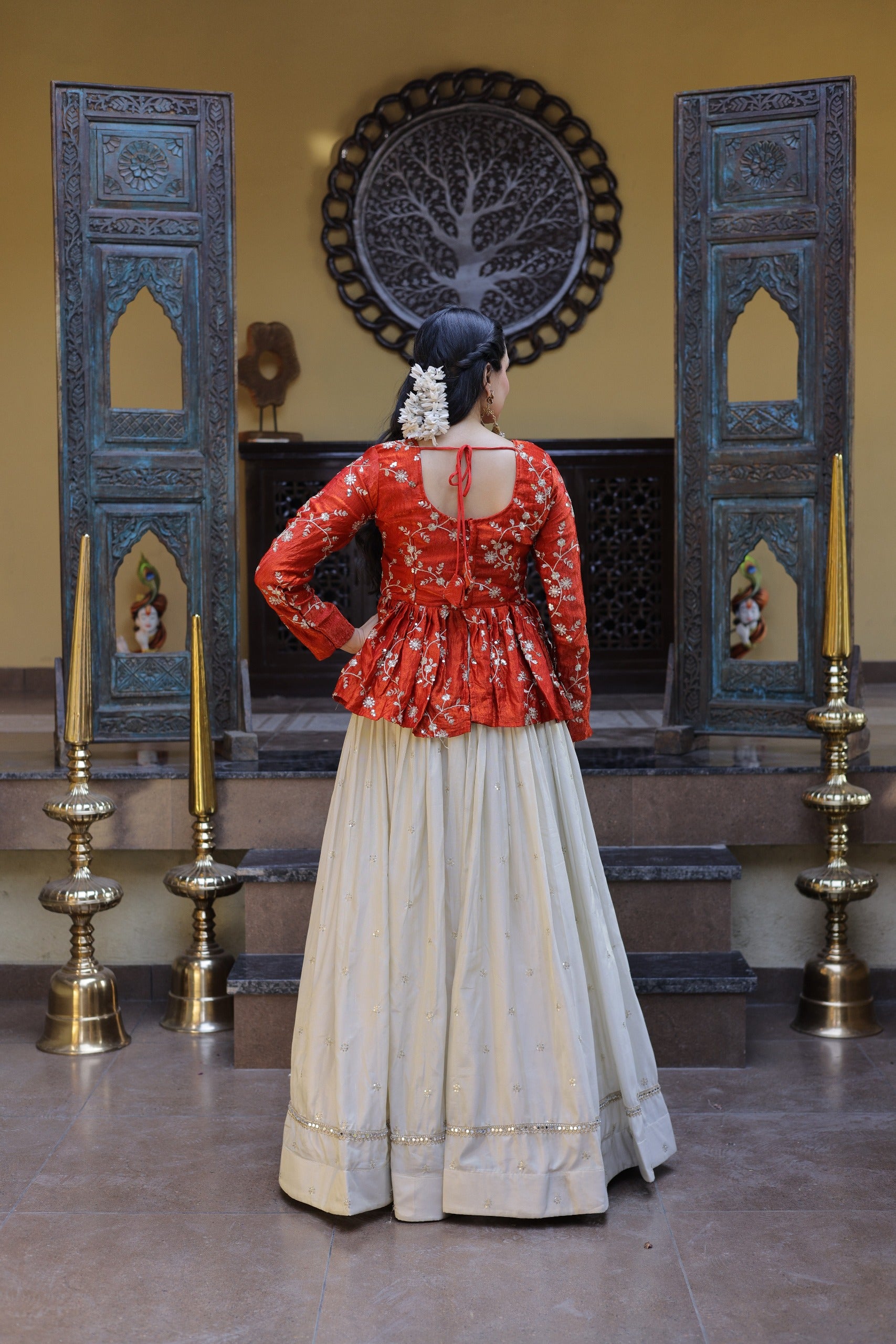 Women’s Festive Embroidered Top & Flared Lehenga Set.