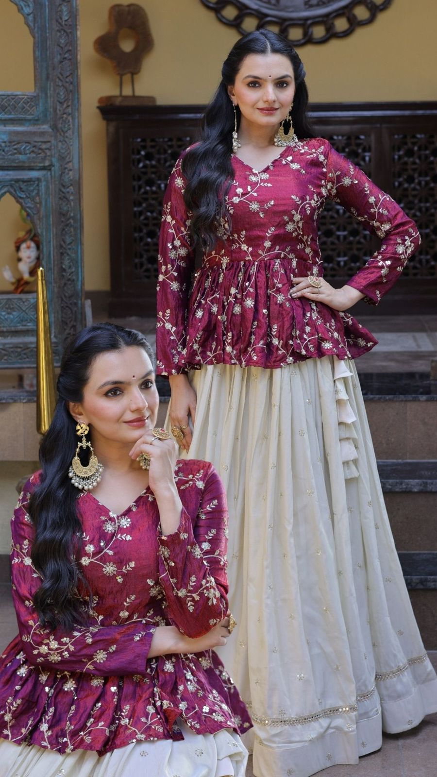 Women’s Festive Embroidered Top & Flared Lehenga Set.
