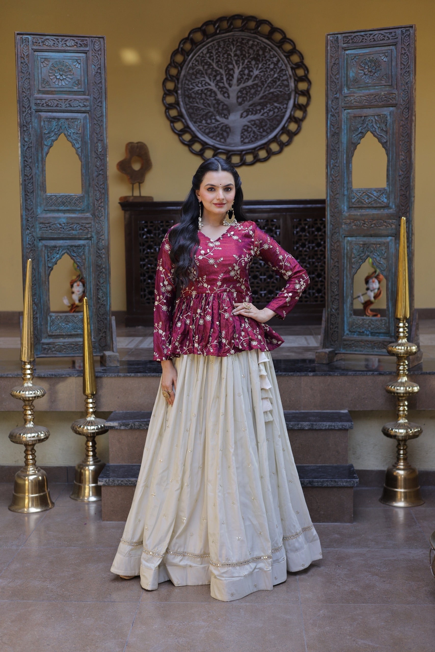 Women’s Festive Embroidered Top & Flared Lehenga Set.
