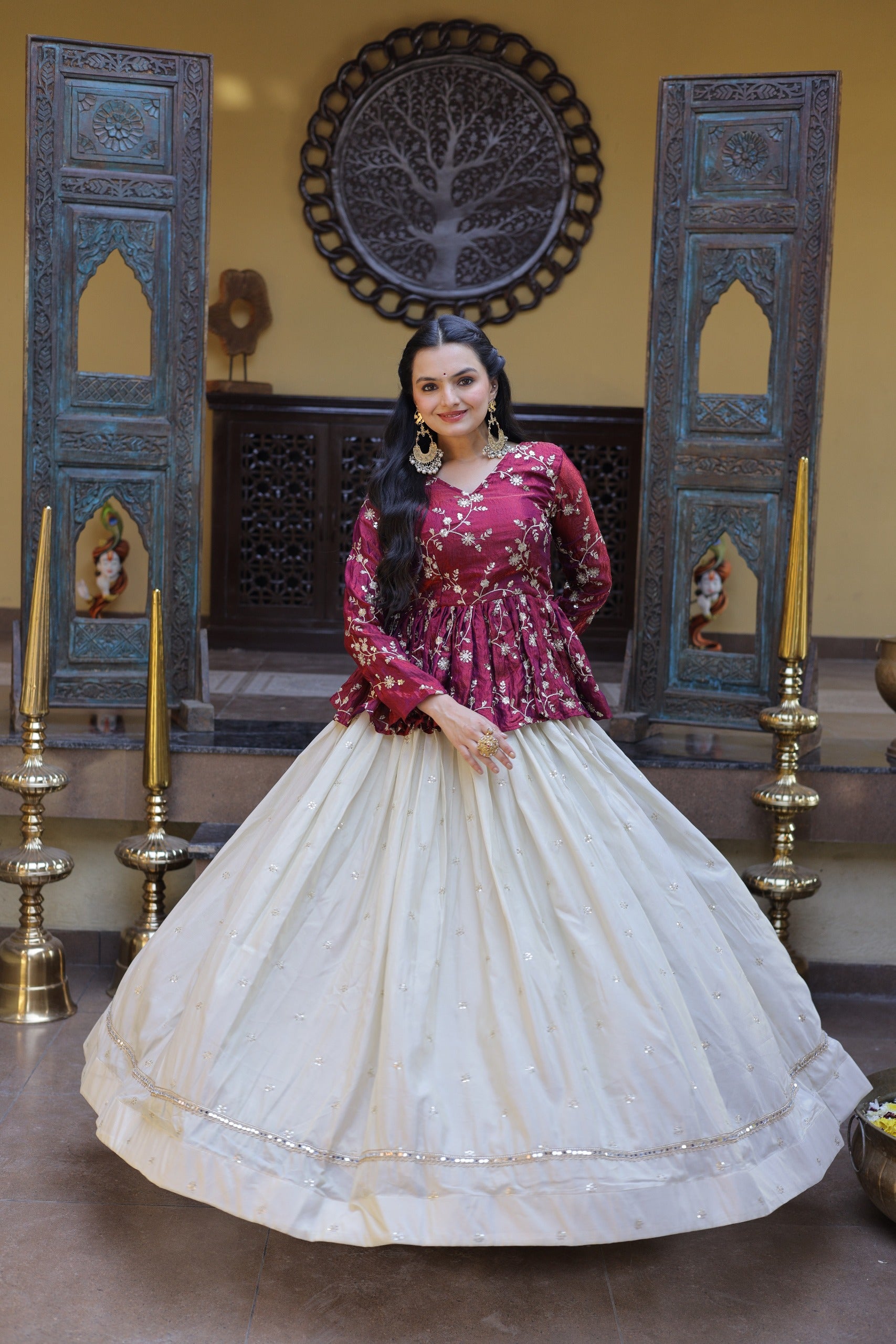 Women’s Festive Embroidered Top & Flared Lehenga Set.