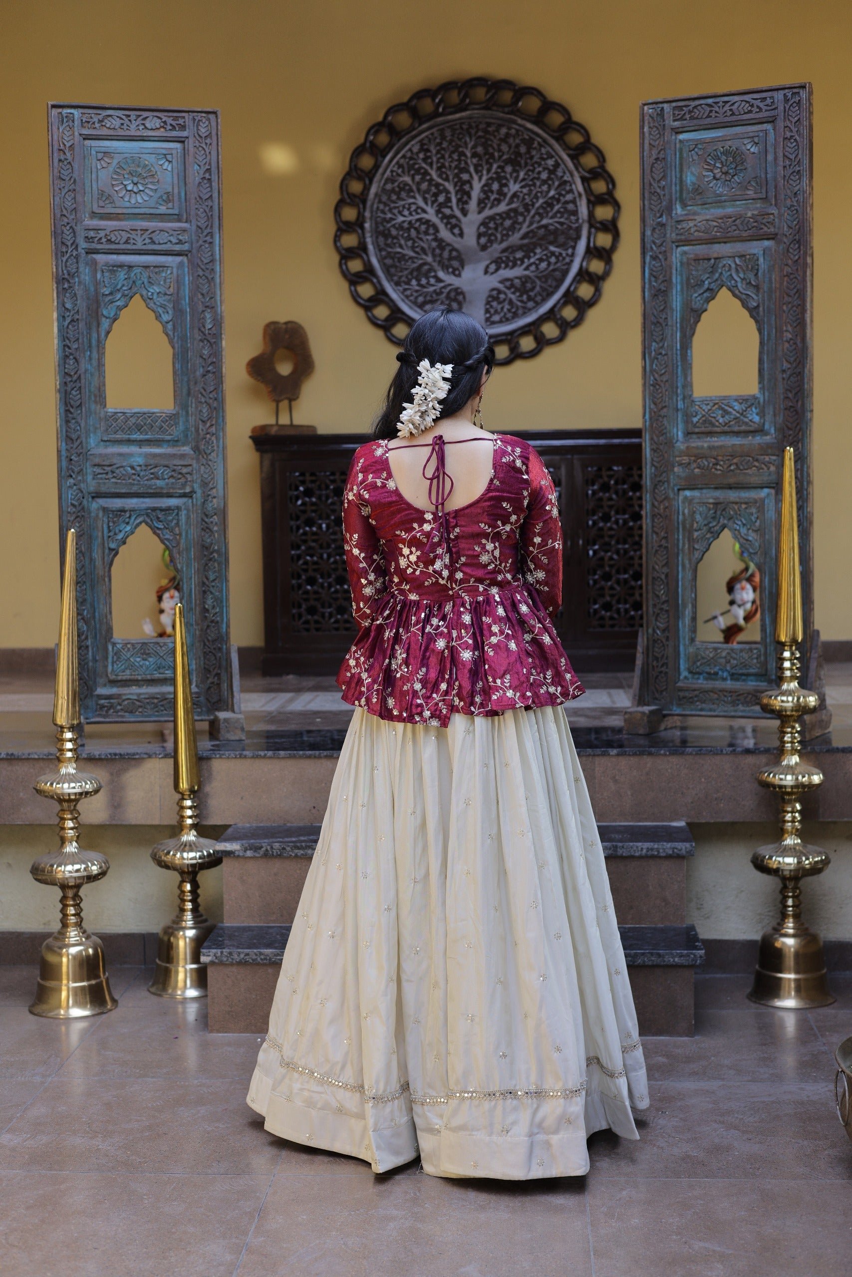 Women’s Festive Embroidered Top & Flared Lehenga Set.
