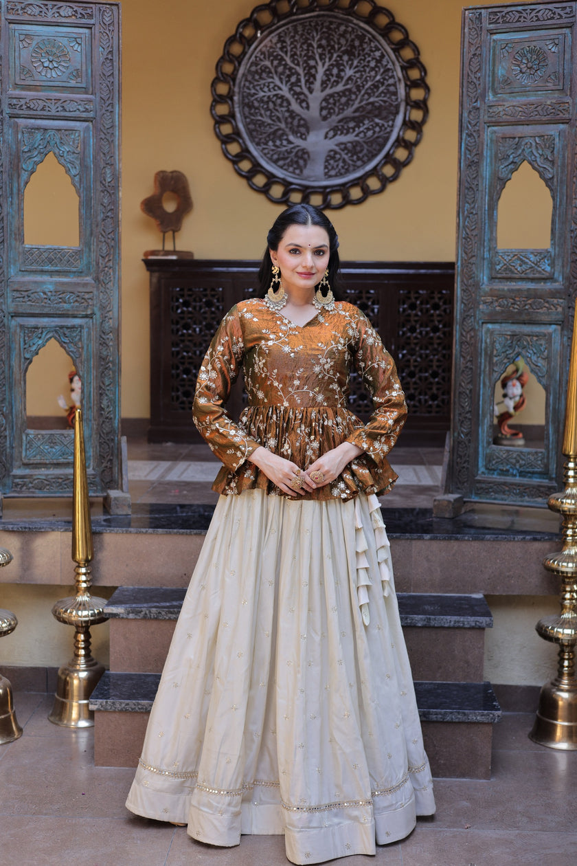 Women’s Festive Embroidered Top & Flared Lehenga Set.