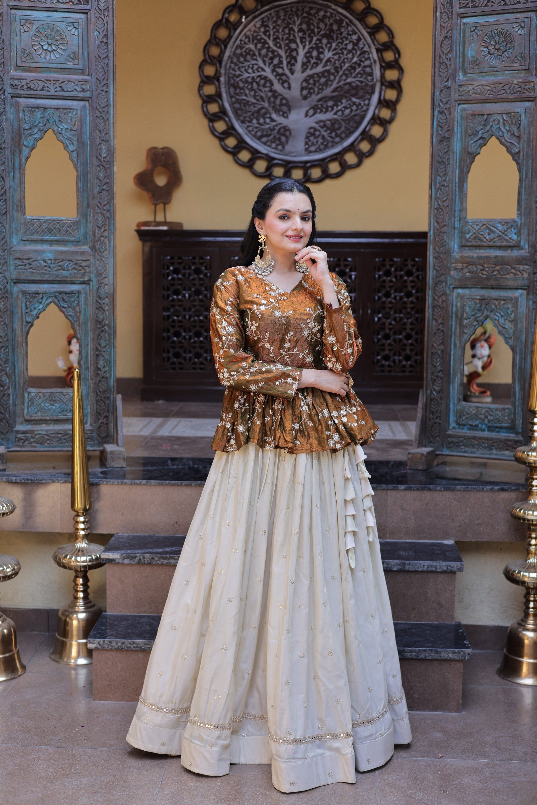 Women’s Festive Embroidered Top & Flared Lehenga Set.