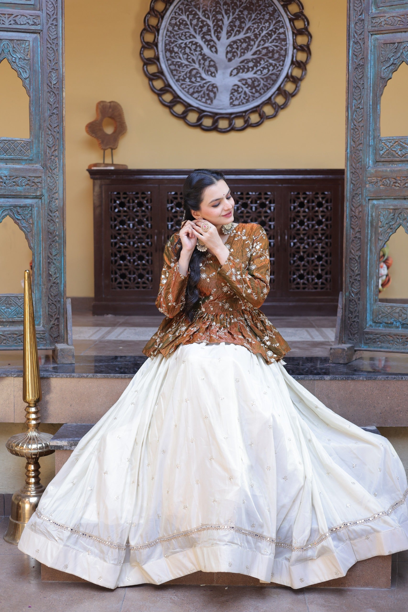 Women’s Festive Embroidered Top & Flared Lehenga Set.