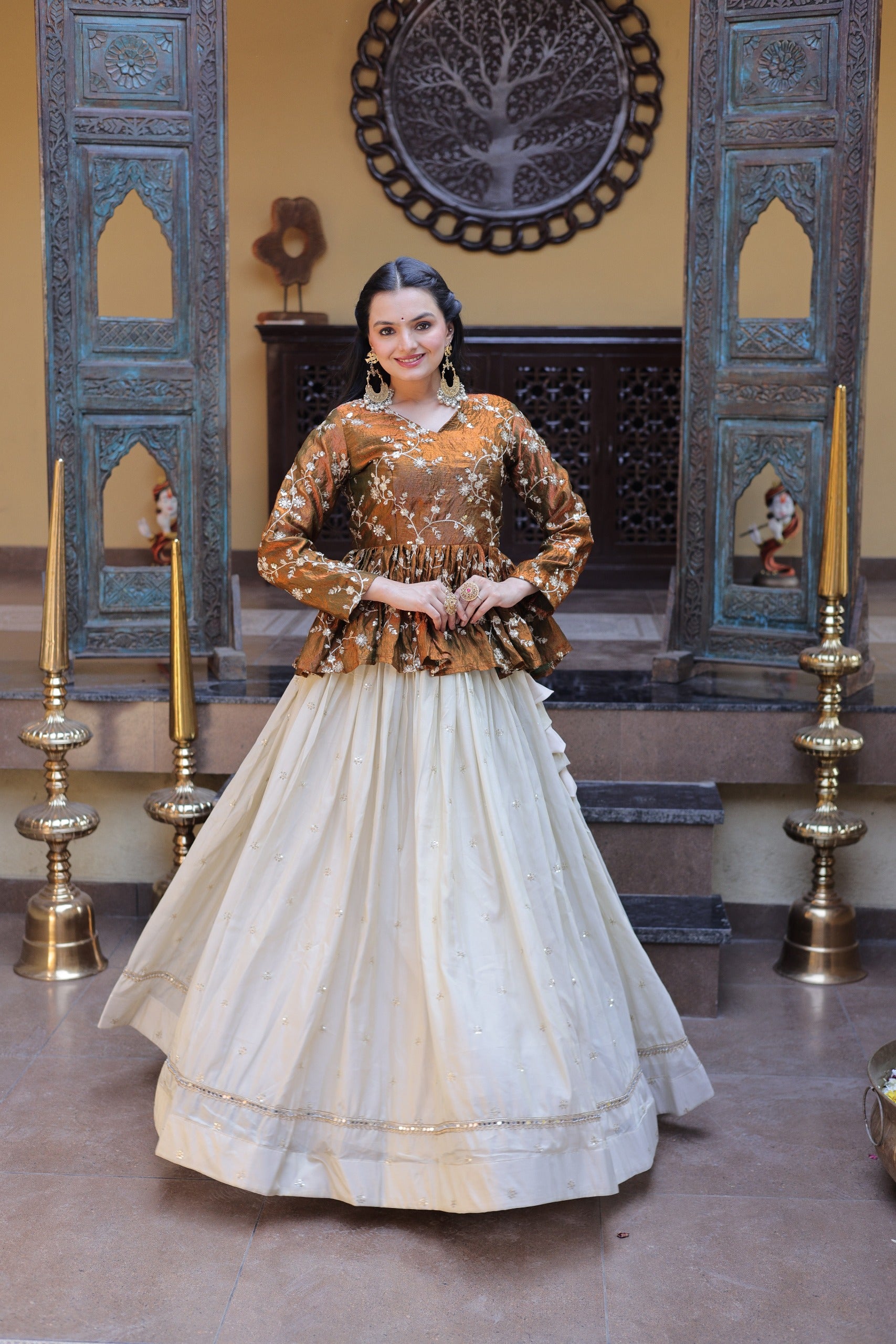 Women’s Festive Embroidered Top & Flared Lehenga Set.