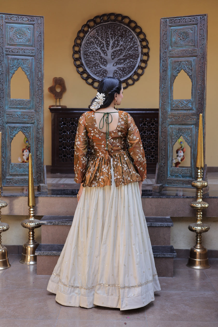 Women’s Festive Embroidered Top & Flared Lehenga Set.