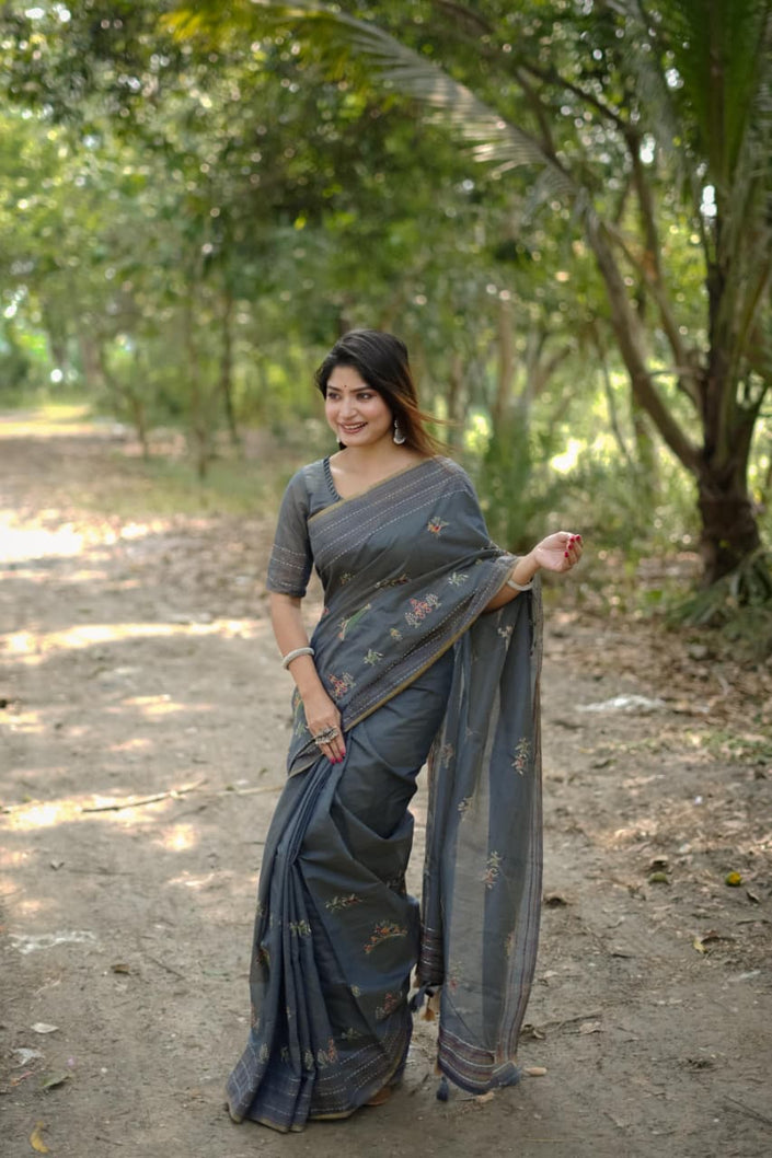 Classic Designer Saree with Delicate Thread Embroidery.