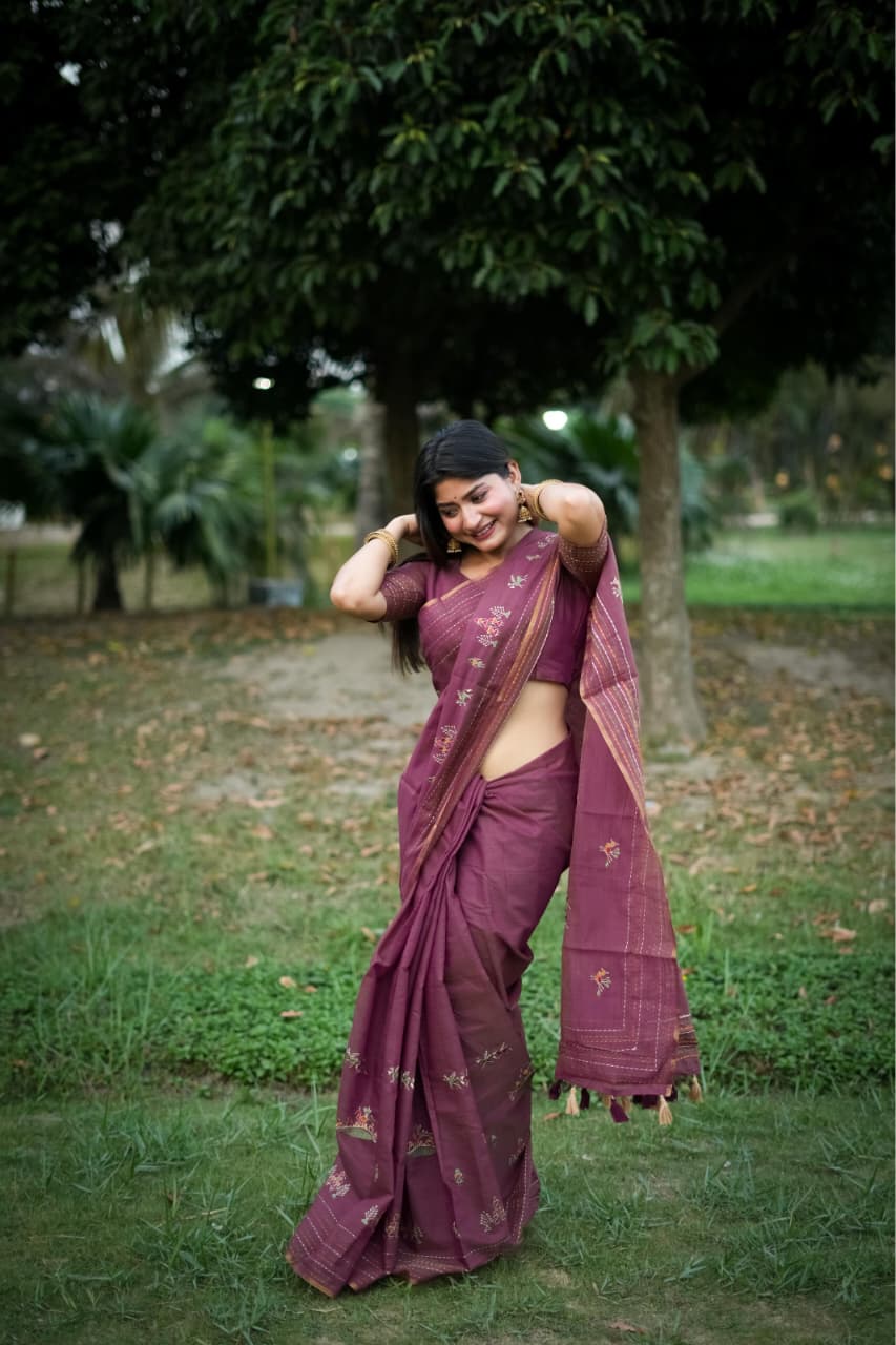 Classic Designer Saree with Delicate Thread Embroidery.