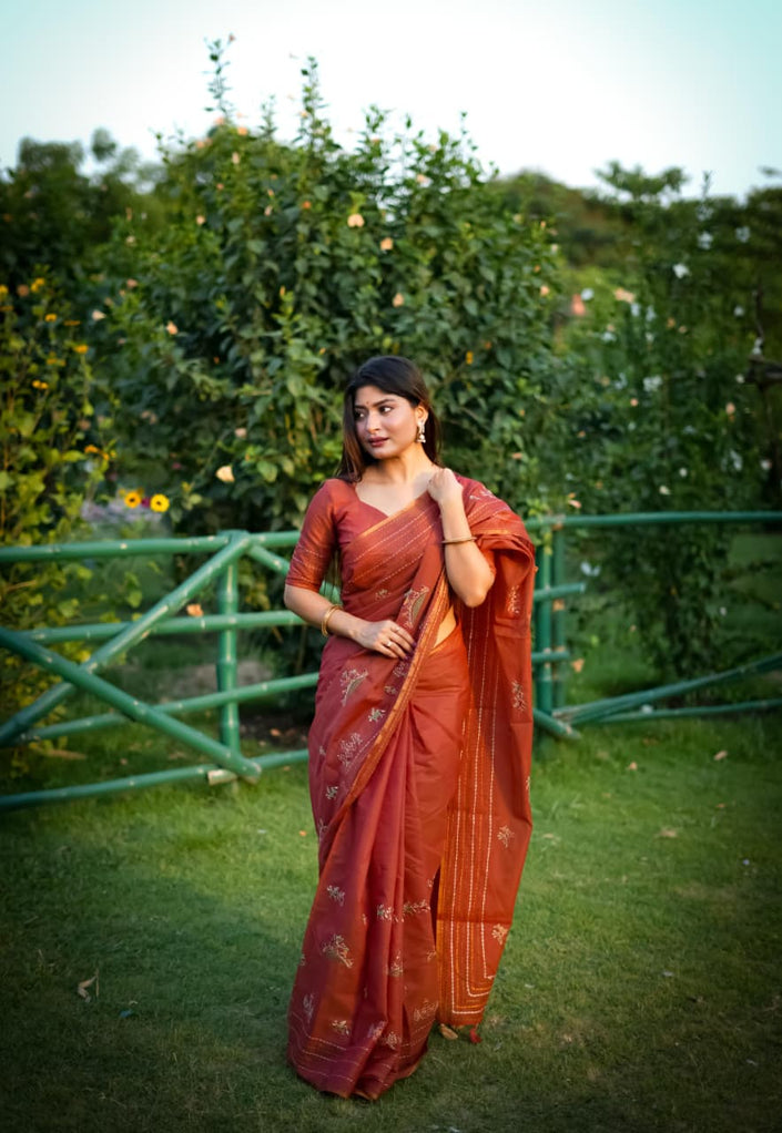 Classic Designer Saree with Delicate Thread Embroidery.
