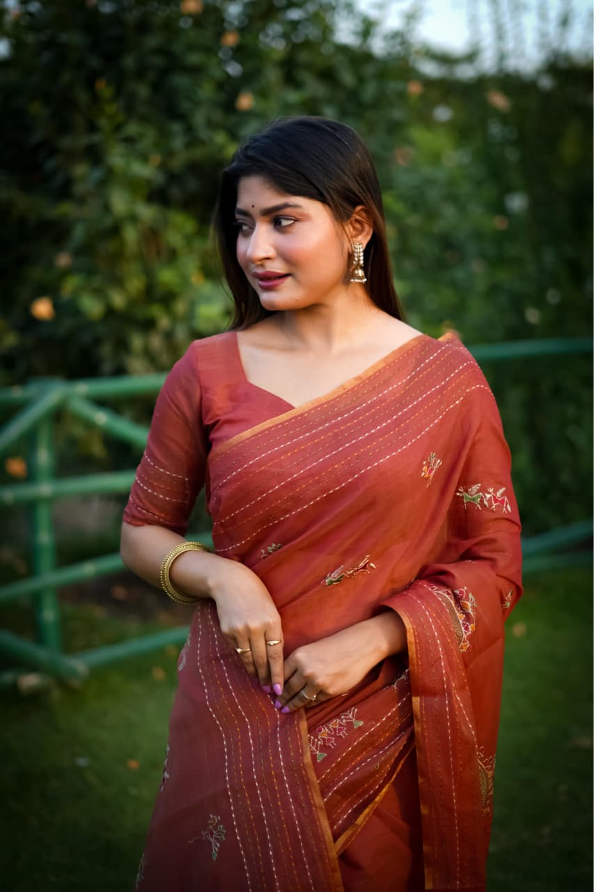 Classic Designer Saree with Delicate Thread Embroidery.