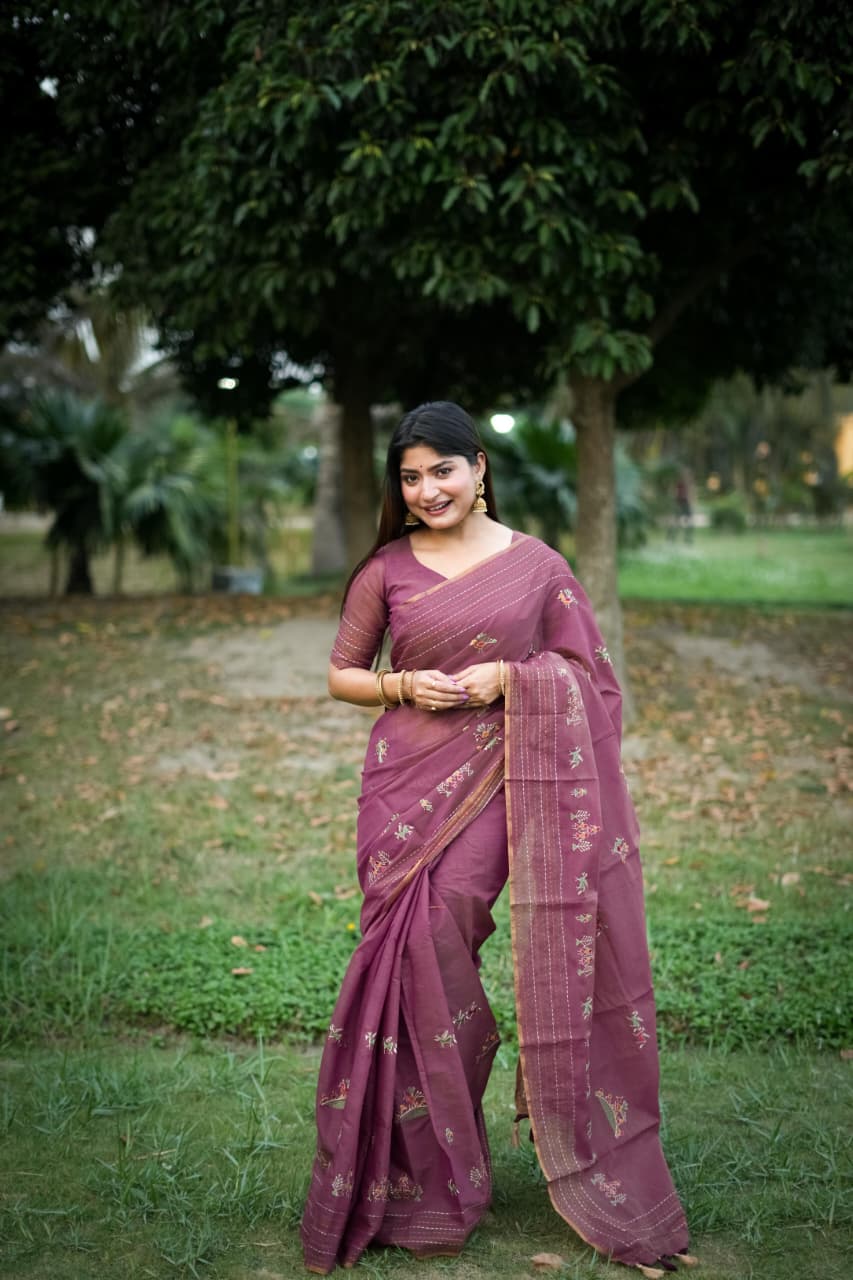 Classic Designer Saree with Delicate Thread Embroidery.