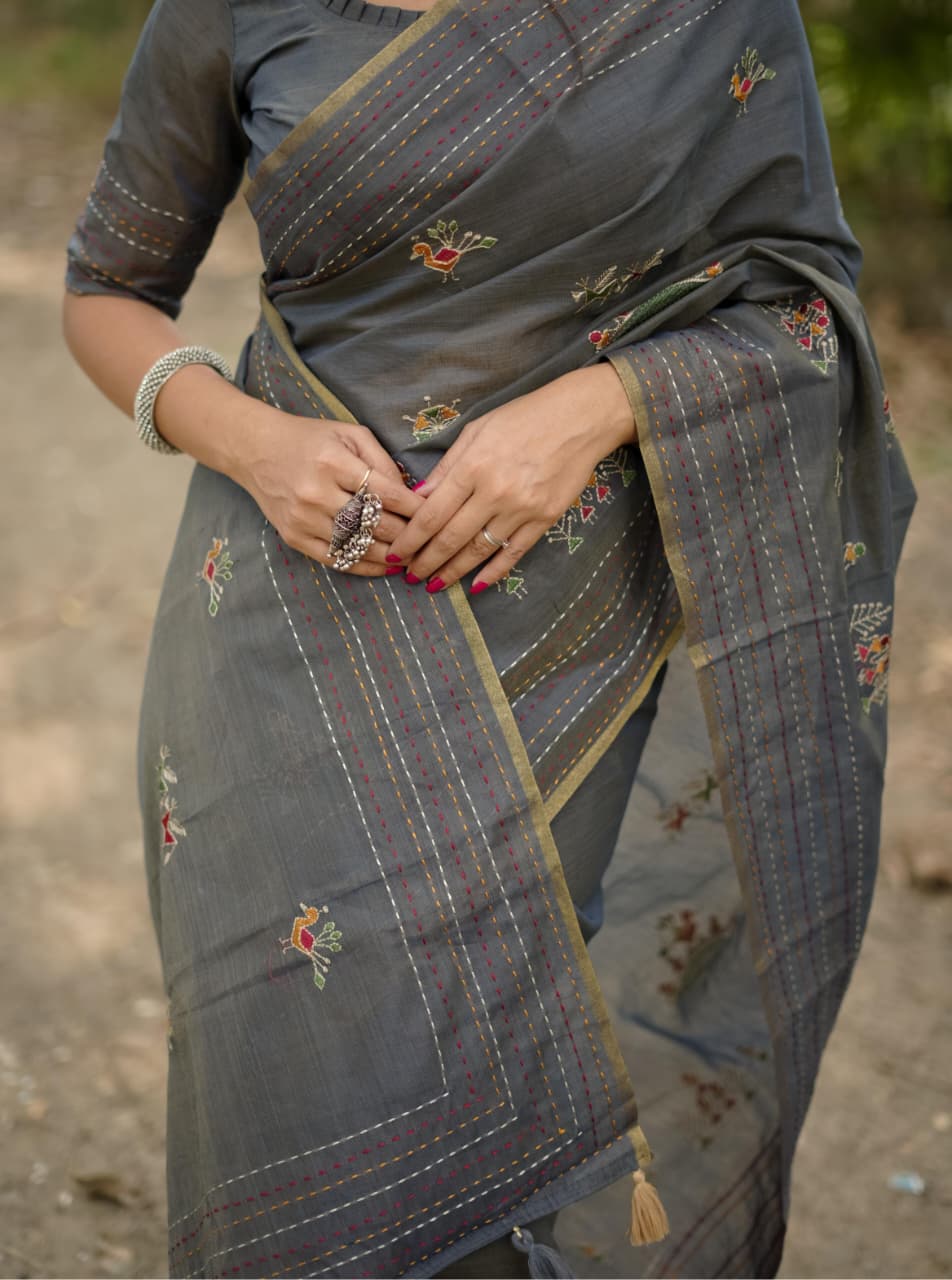 Classic Designer Saree with Delicate Thread Embroidery.