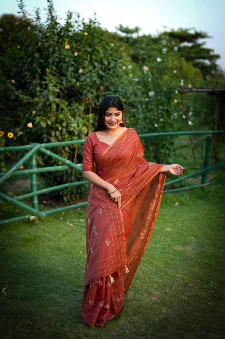 Classic Designer Saree with Delicate Thread Embroidery.