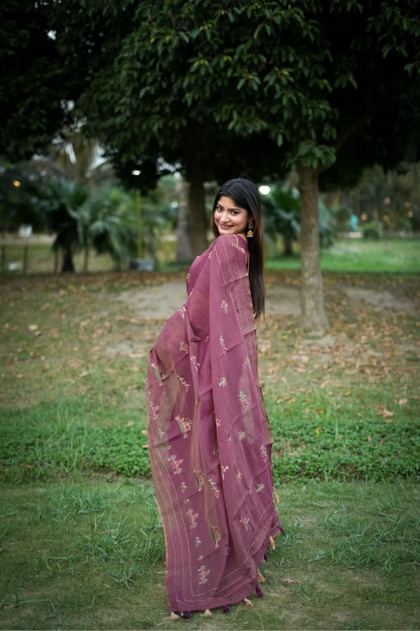 Classic Designer Saree with Delicate Thread Embroidery.