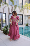 Women’s Designer Party Wear Maxi Dress with Puff Sleeves.