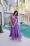 Women’s Designer Party Wear Maxi Dress with Puff Sleeves.