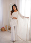 Stylish Party Wear Kurta Palazzo Set with Chiffon Dupatta.