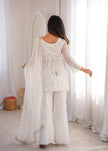 Stylish Party Wear Kurta Palazzo Set with Chiffon Dupatta.