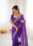 Elegant Purple Leheriya Saree with Rich Embroidered Border.