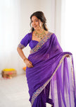 Elegant Purple Leheriya Saree with Rich Embroidered Border.