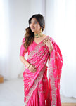 Rani Pink Embroidered Silk Saree with Elegant Zari Work.