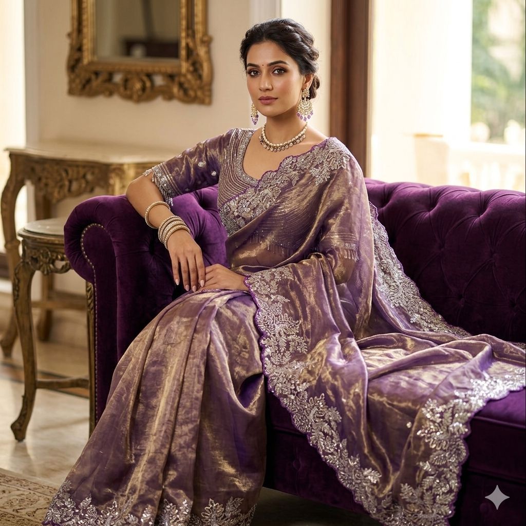 Royal Tissue Silk Saree With Heavy Embroidery.