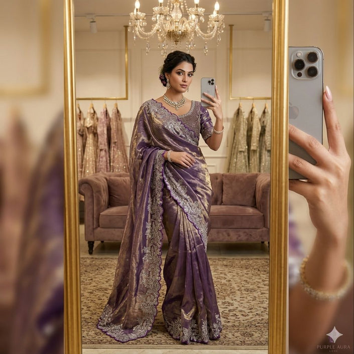 Royal Tissue Silk Saree With Heavy Embroidery.