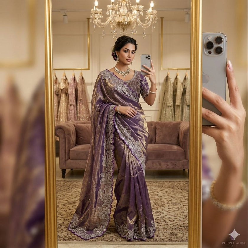 Royal Tissue Silk Saree With Heavy Embroidery.