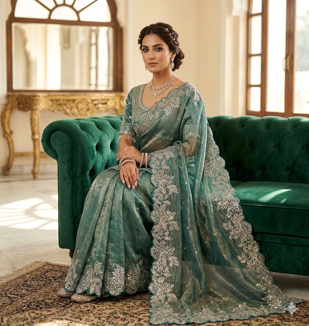 Royal Tissue Silk Saree With Heavy Embroidery.