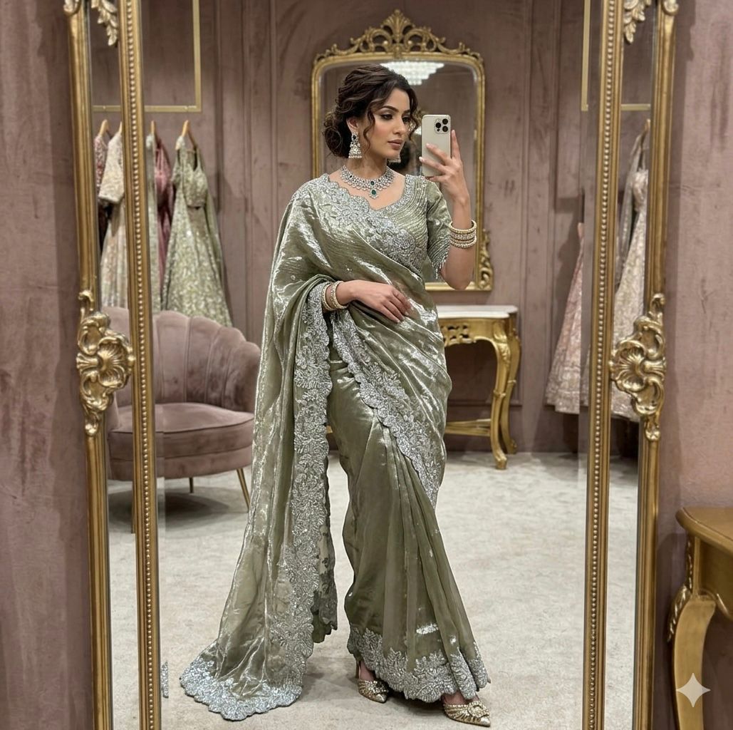 Royal Tissue Silk Saree With Heavy Embroidery.