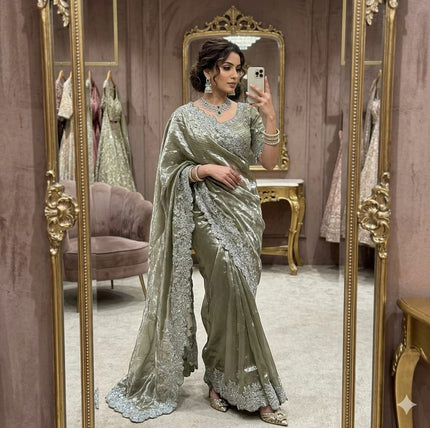 Royal Tissue Silk Saree With Heavy Embroidery.