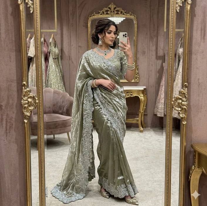Royal Tissue Silk Saree With Heavy Embroidery.