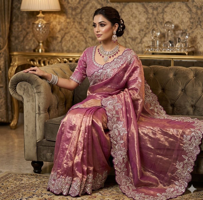 Royal Tissue Silk Saree With Heavy Embroidery.