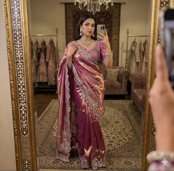 Royal Tissue Silk Saree With Heavy Embroidery.
