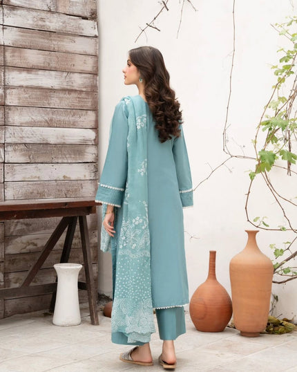 Graceful Sky Blue Floral Embroidered Palazzo Suit Set.