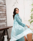 Graceful Sky Blue Floral Embroidered Palazzo Suit Set.