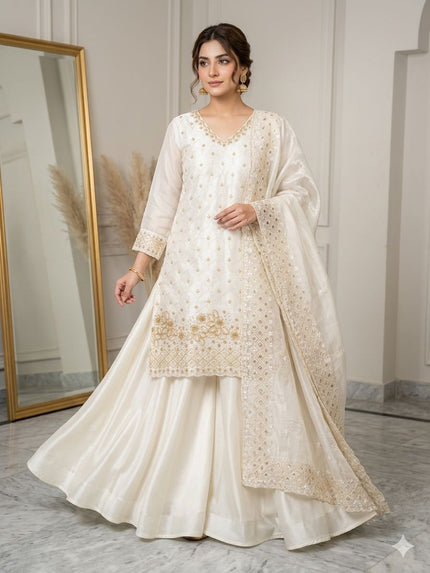 Designer White Palazzo Sharara Collection Perfect for Wedding, Festive & Partywear Occasions.