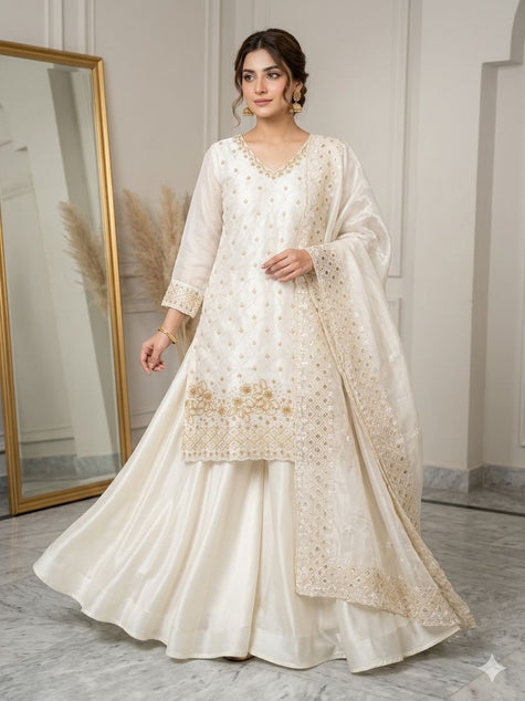 Designer White Palazzo Sharara Collection Perfect for Wedding, Festive & Partywear Occasions.